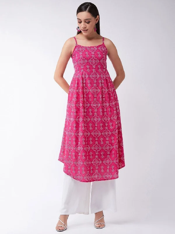 Weekend Style Women's Strappy Kurta In Pink Bandhini - InWeave