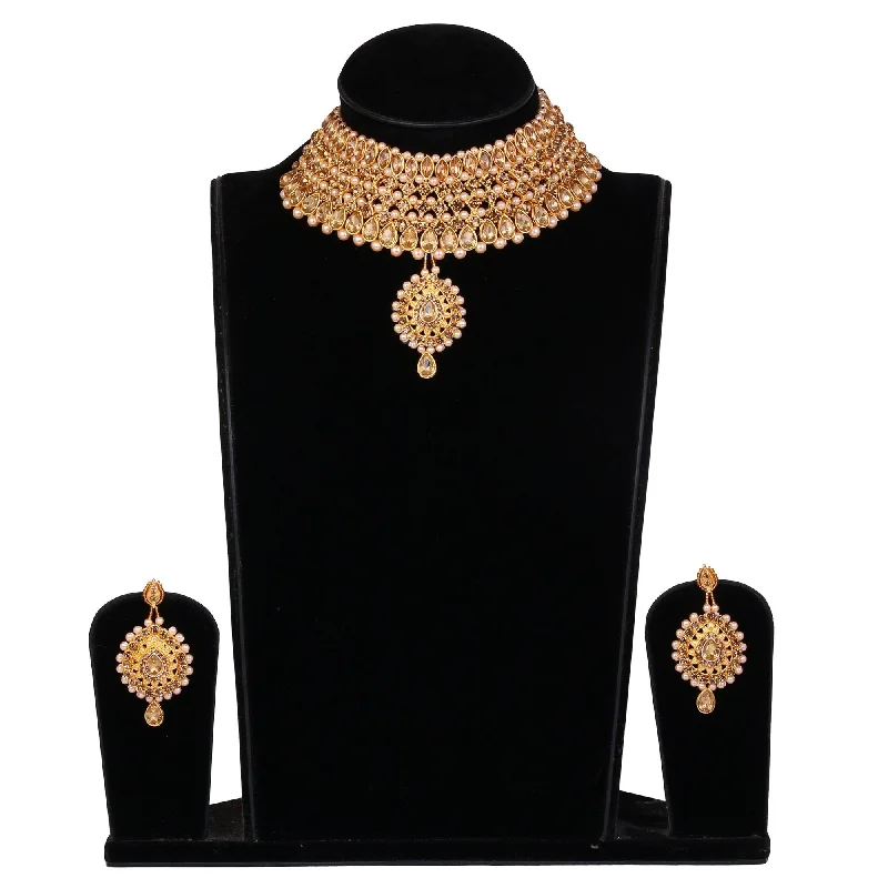 Cozy Vibes Women's Stone And Pearl Studded Nacklace With Earrings And Tika - Tehzeeb Cozy Vibes Women's Stone And Pearl Studded Nacklace With Earrings And Tika - Tehzeeb
