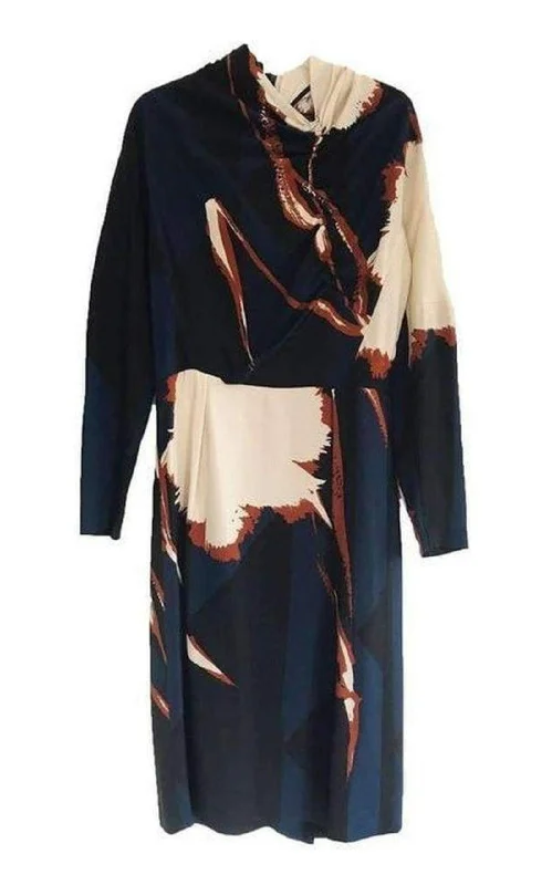 Simple Elegance Navy Crepe Abstract Print Dress