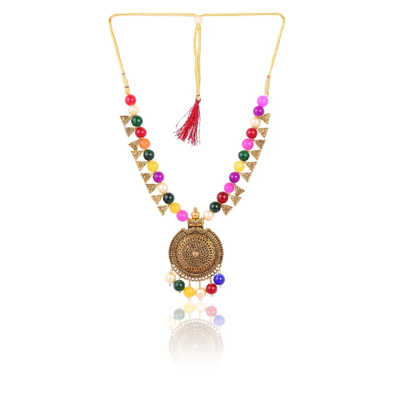Fashionable Items Women's Multi Colour Pearl Nacklace And Earrings With Golden Plated - Tehzeeb Fashionable Items Women's Multi Colour Pearl Nacklace And Earrings With Golden Plated - Tehzeeb