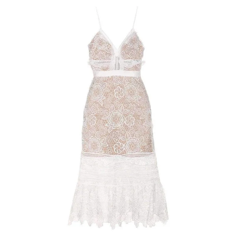 Smart Casuals White Floral Lace Midi Dress