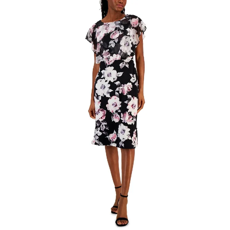 Timeless Comfort Connected Apparel Womens Petites Floral Print Chiffon Midi Dress