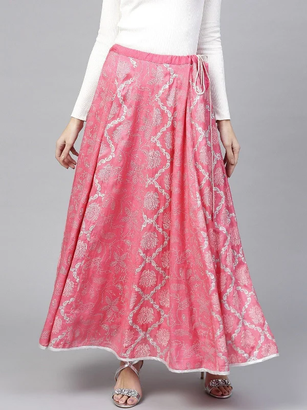Comfy Chic Women's Lotus Inspired Printed Kalidaar Skirt - Pannkh