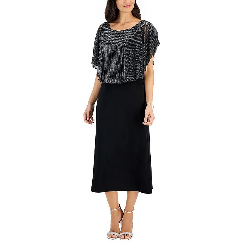 Cozy Look Connected Apparel Womens Metallic Cape Midi Dress