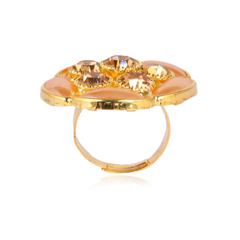 Cozy Fit Wear Women's Golden Colour Ring With Golden Stone And Pearl - Tehzeeb