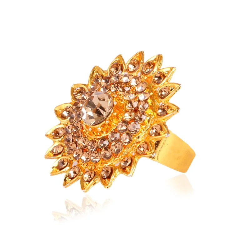 Everyday Style Women's Sunflower Style Ring With Golden Stone - Tehzeeb