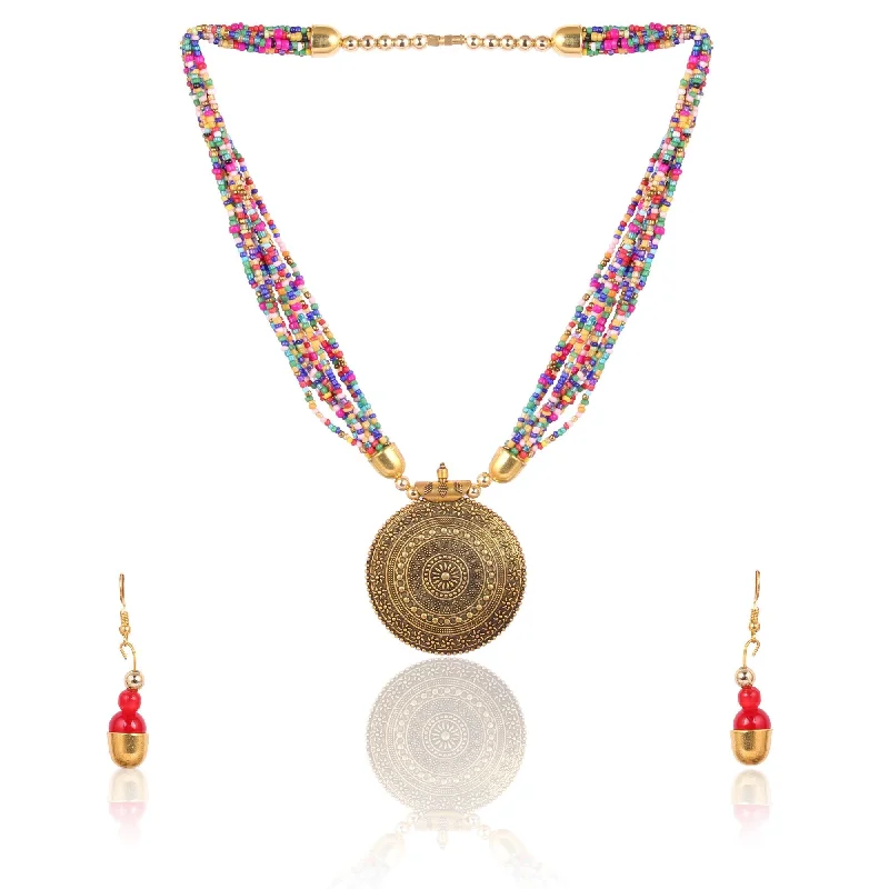 Exclusive Customization Women's Multi Colour Small Pearl Nacklace And Earrigs With Locket Design - Tehzeeb Exclusive Customization Women's Multi Colour Small Pearl Nacklace And Earrigs With Locket Design - Tehzeeb