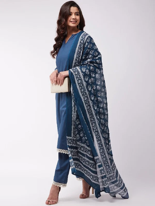 Effortless Dressing Women's Blue Floral Cotton Dupattas - InWeave