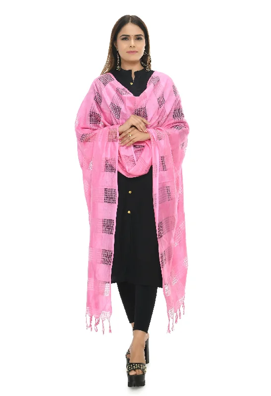 Cozy Look Women's Baby Pink Window Design Cotton Dupatta Mfd0017 - Moeza