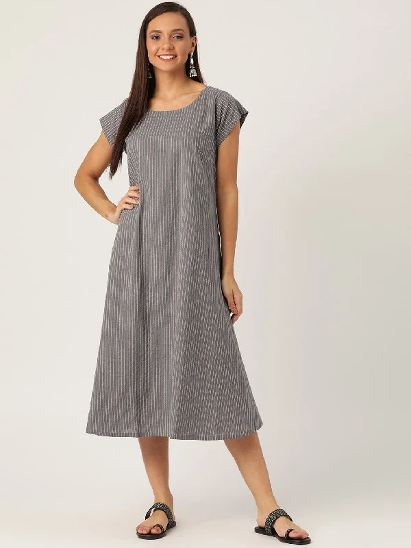 Cozy Outerwear Women's Grey Kantha A Line Dress - InWeave