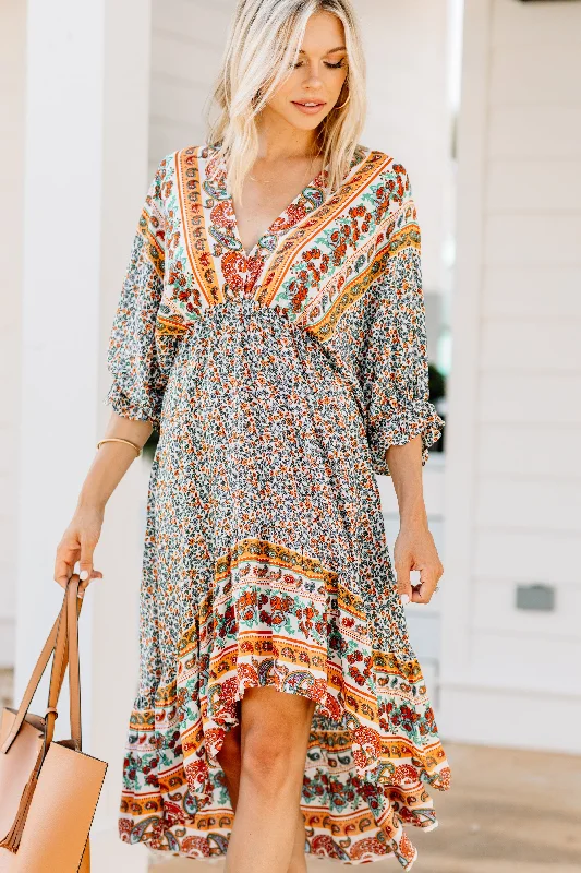 Summer Comfort Boho Summer Cream White Floral Midi Dress