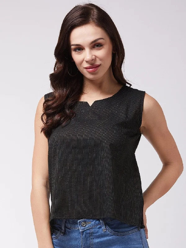 Modern Chic Women's Black Kantha Sleeveless Top - InWeave