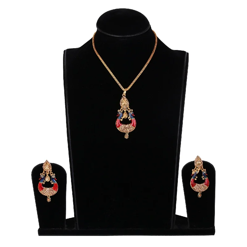 Effortless Style Women's Peacock Design Multi Colour Pendent With Earrings - Tehzeeb Effortless Style Women's Peacock Design Multi Colour Pendent With Earrings - Tehzeeb