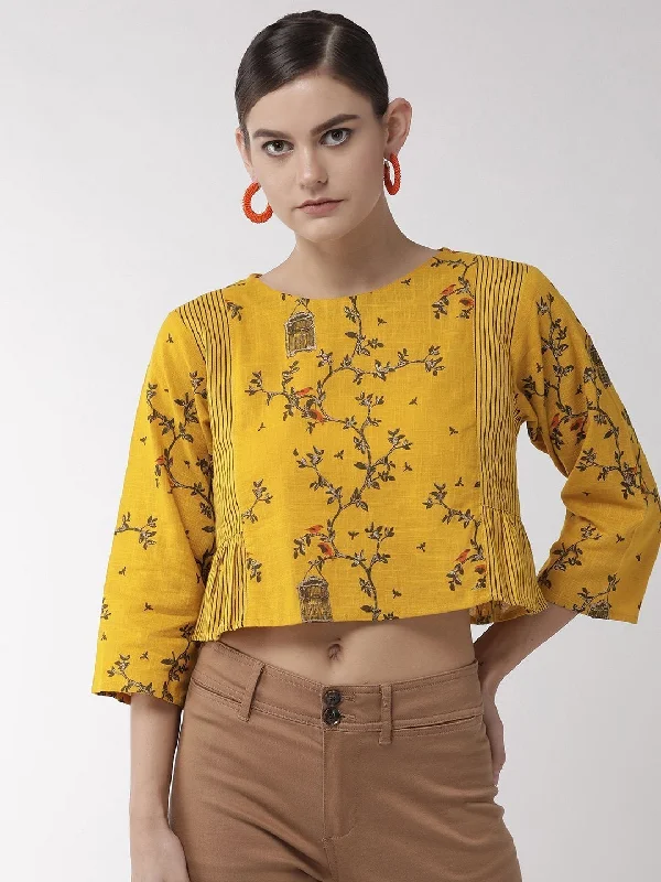 Soft Fashion Women's Yellow Nest Crop Top - InWeave