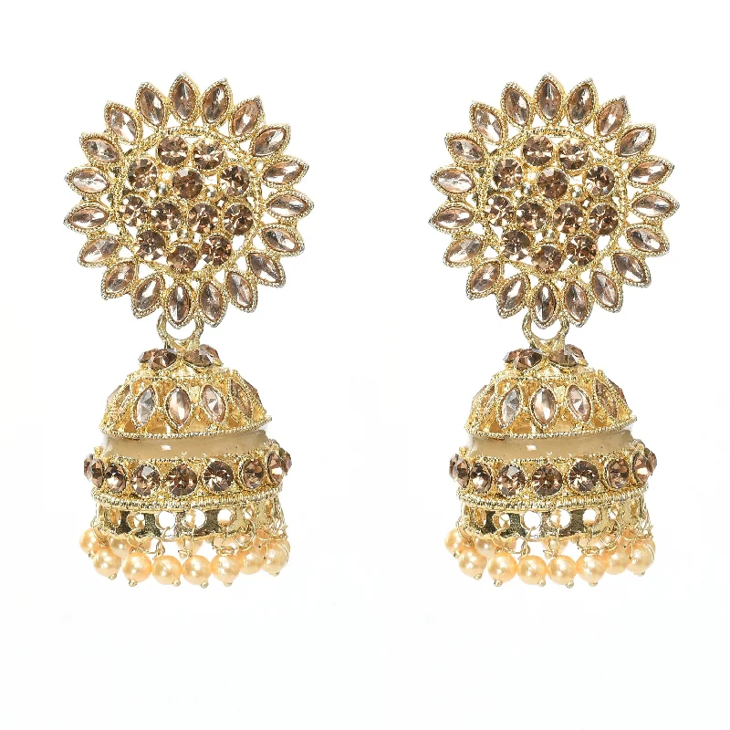 Chic Comfort Women's Golden Plated Earring With Stone, Kunda And Pearl Work - Tehzeeb Chic Comfort Women's Golden Plated Earring With Stone, Kunda And Pearl Work - Tehzeeb