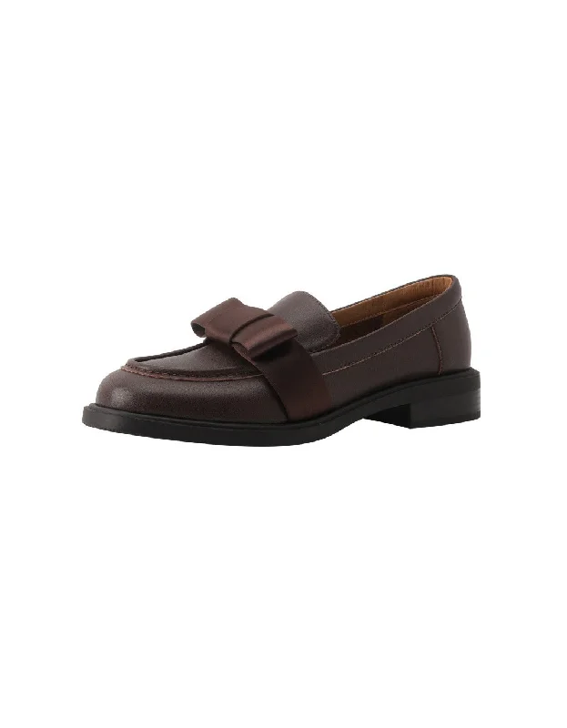Breathable Street Sneakers Silk Bowknot Vintage Leather Loafers for Women