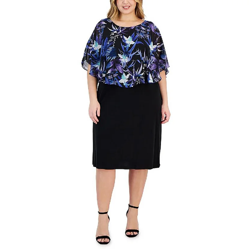 All-Day Wear Connected Apparel Womens Plus Floral Print Cape Midi Dress