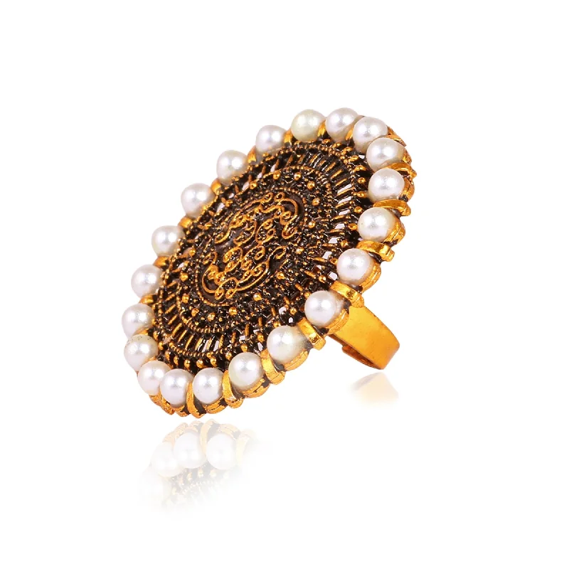 Light Comfort Women's Beautiful Ring With White Pearl And Golden Plating  - Tehzeeb