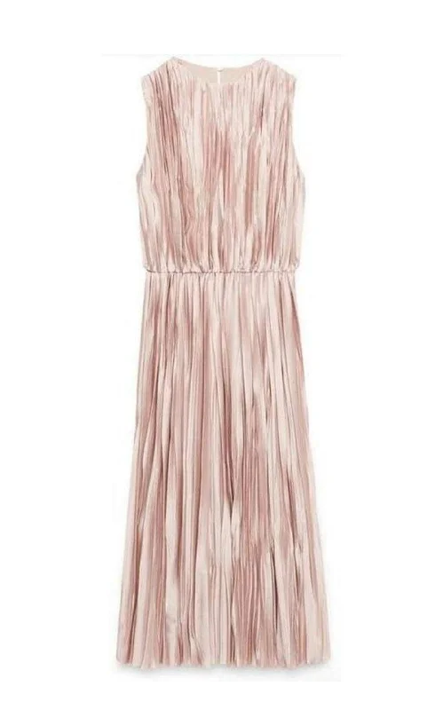 Casual Chic Pink Poly Satin Plissé Dress