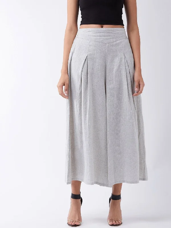 All-Day Comfort Women's Grey Handloom Palazzo - InWeave