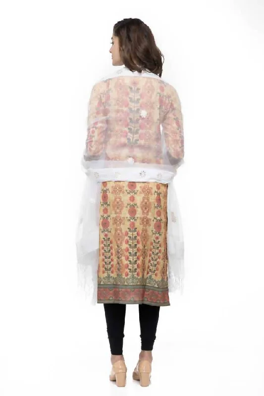 Urban Chic Women's Gota Flower Embroidery Off White Dupatta Mfd0034 - Moeza
