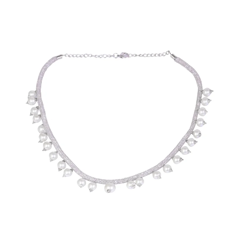 Effortless Comfort Women's White Colour Nacklace And Earrings With White Pearl - Tehzeeb Effortless Comfort Women's White Colour Nacklace And Earrings With White Pearl - Tehzeeb