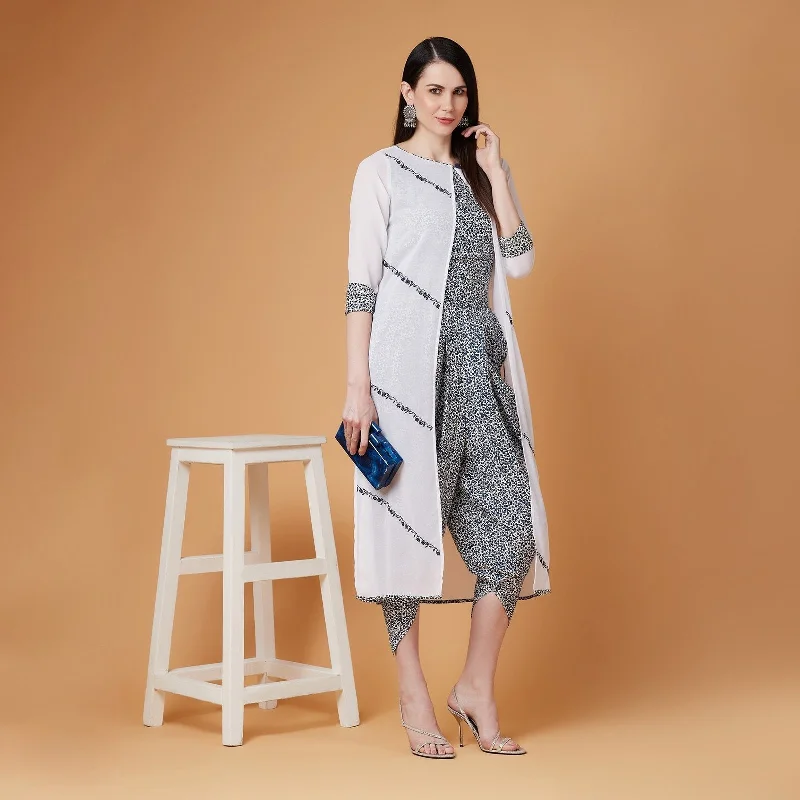 Soft Comfort Women's Embroidered Shrug With Printed Jumpsuit - Pannkh