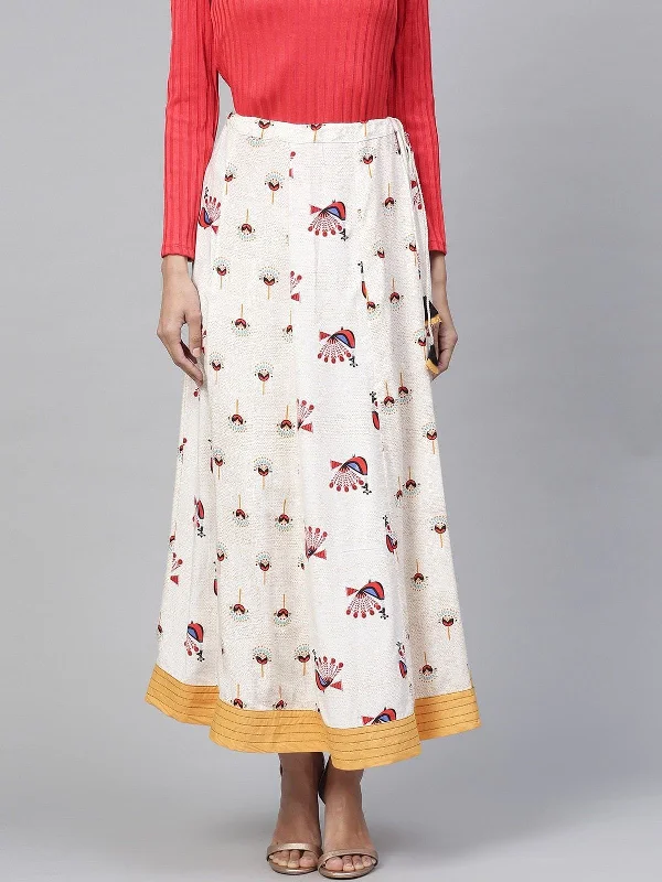 Advanced Design Women's Peacock Inspired Printed Kalidaar Skirt - Pannkh