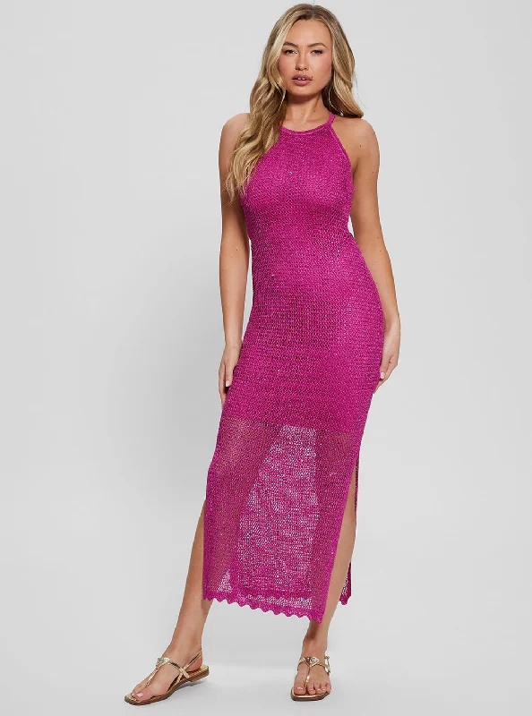 Urban Comfort Pink Lana Mesh Stitch Midi Dress