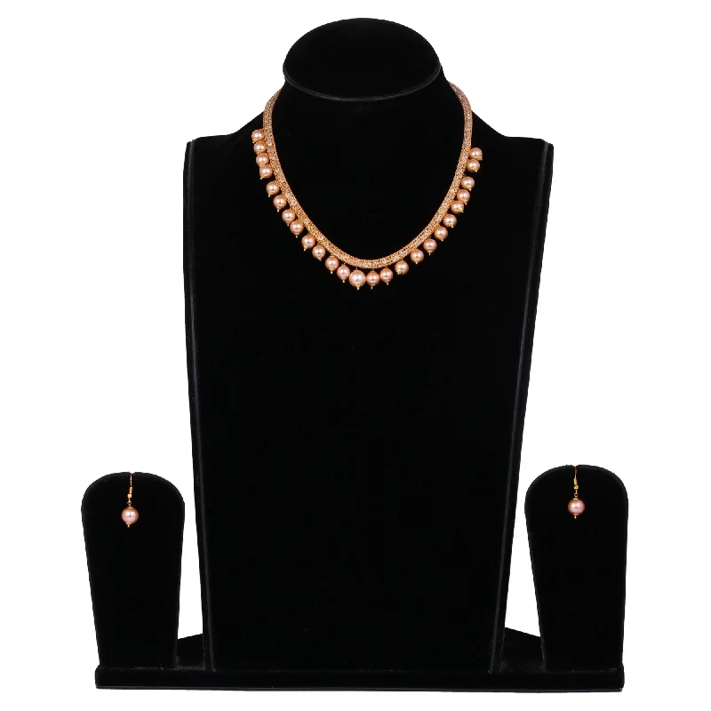 Versatile Wear Women's Golden Plated Necklace And Earrings With Pearl  - Tehzeeb