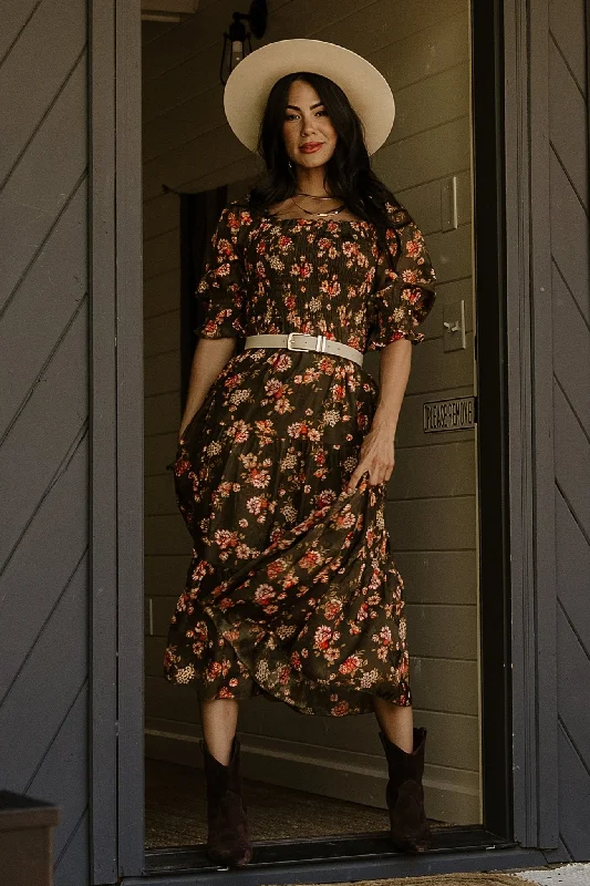 Soft Comfort Fabian Jacquard Midi Dress | Olive Floral