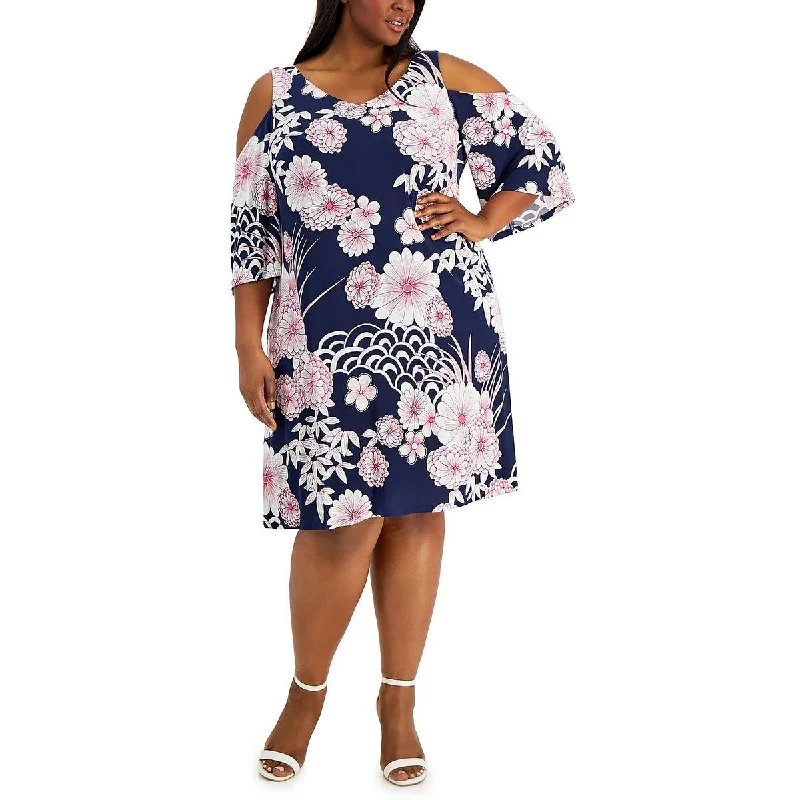 Breezy Style Connected Apparel Womens Plus    Floral Calf Midi Dress