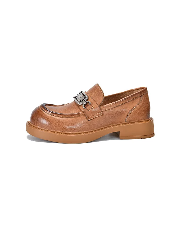 Active Wear Sneakers Metal Decor Round Toe Real Leather Loafers