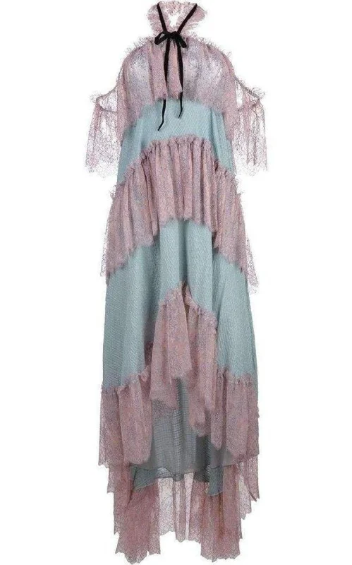 Relaxed Chic Off the Shoulder Tiered Silk Dress