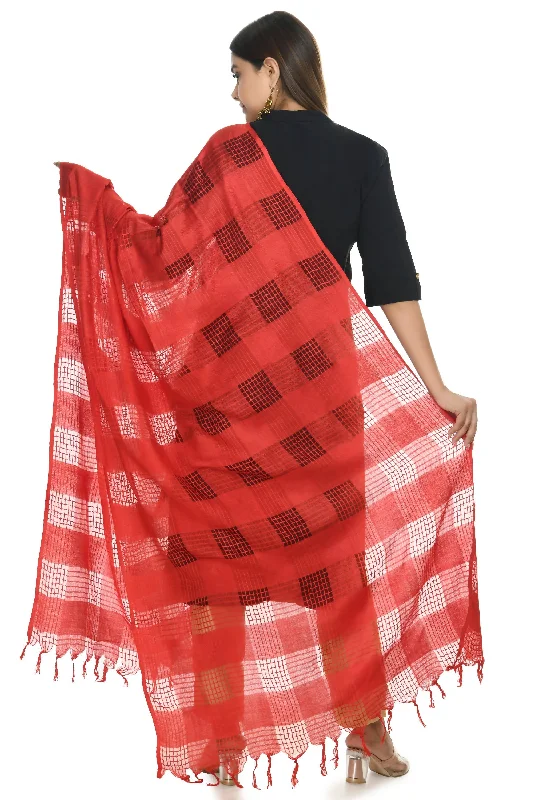 Lounge Wear Women's Red Colour Window Design Cotton Dupatta Mfd0014 - Moeza