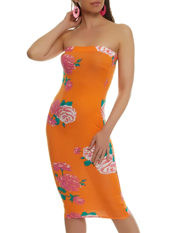 Cozy Outfit Floral Print Tube Bodycon Dress