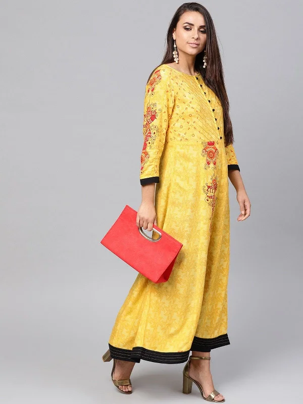 Classic Choice Women's Tribal Print Placement Kalidaar Kurta - Pannkh