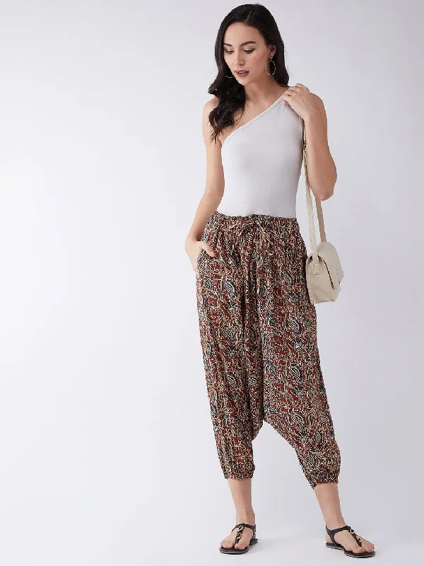 All-Day Wear Women's Maroon Kalamkari Harem Pant - InWeave