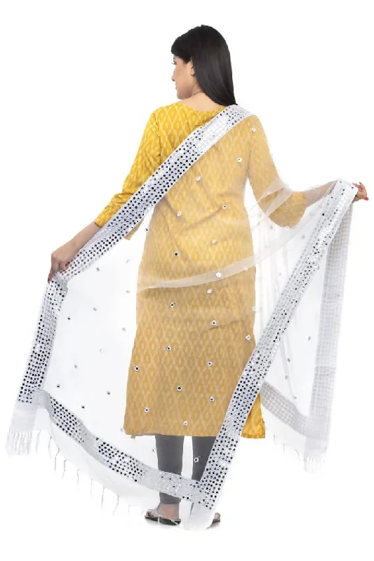 Fashion Comfort Women's Heavy Mirror Work White Dupatta Mfd0033 - Moeza