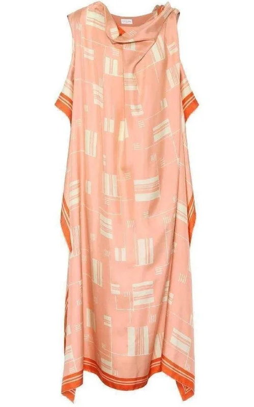 British Style Geometric Silk Overlay Dress