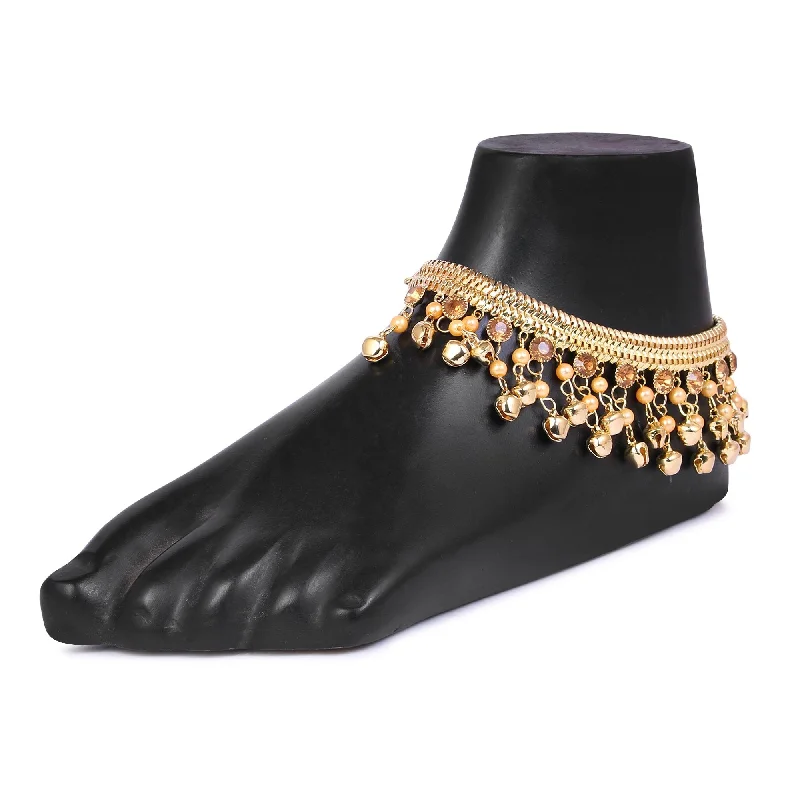 Stylish Comfort Women's Gold Plated Anklets With Ghunghru And Stone   - Tehzeeb