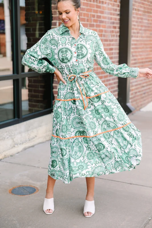 Weekend Wear Get What You Need Green Printed Midi Dress