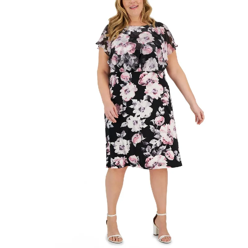 Cozy Layers Connected Apparel Womens Plus Floral Print  Midi Dress