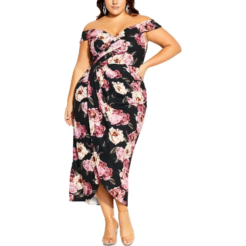 Smart Comfort City Chic Womens Floral Print  Midi Dress