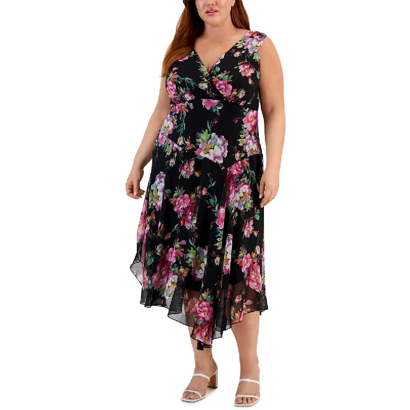 Relaxed Dresses Connected Apparel Womens Plus Chiffon Midi Dress