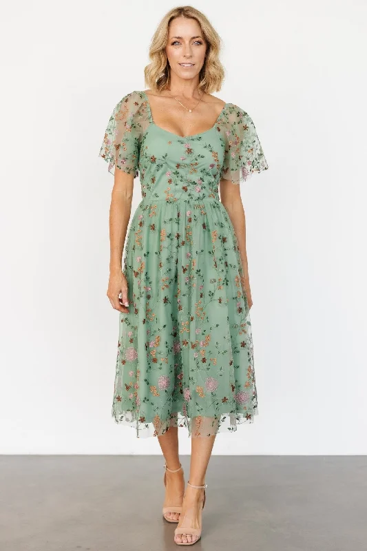 Smart Casuals Gwyneth Tulle Midi Dress | Eucalyptus Floral