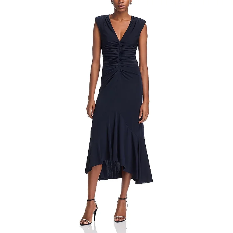 Soft Fashion Cinq a Sept Womens V Neck Ruched Midi Dress