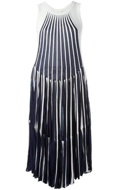 Relaxed Style Vertical Stripe Midi Dress