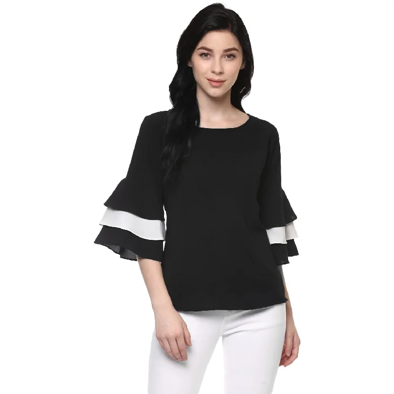 Fashionable Ease Women's Solid Monocromatic Flare Sleeve Top - Pannkh