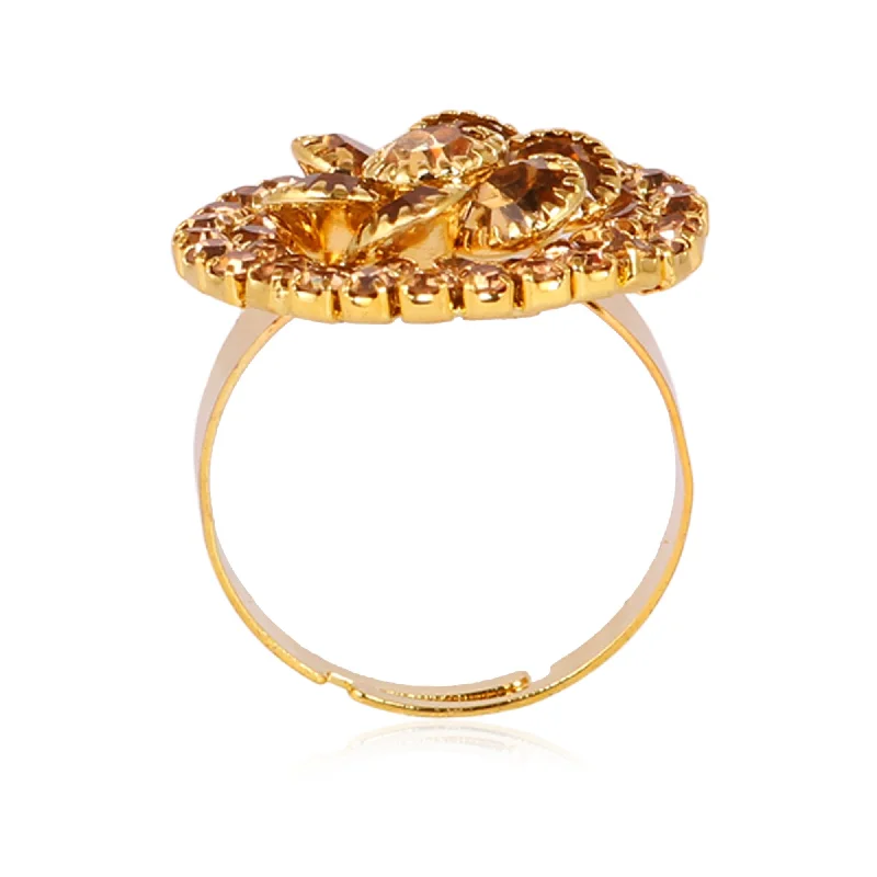 Casual Chic Wear Women's Golden Colour Ring With Golden Stone  - Tehzeeb